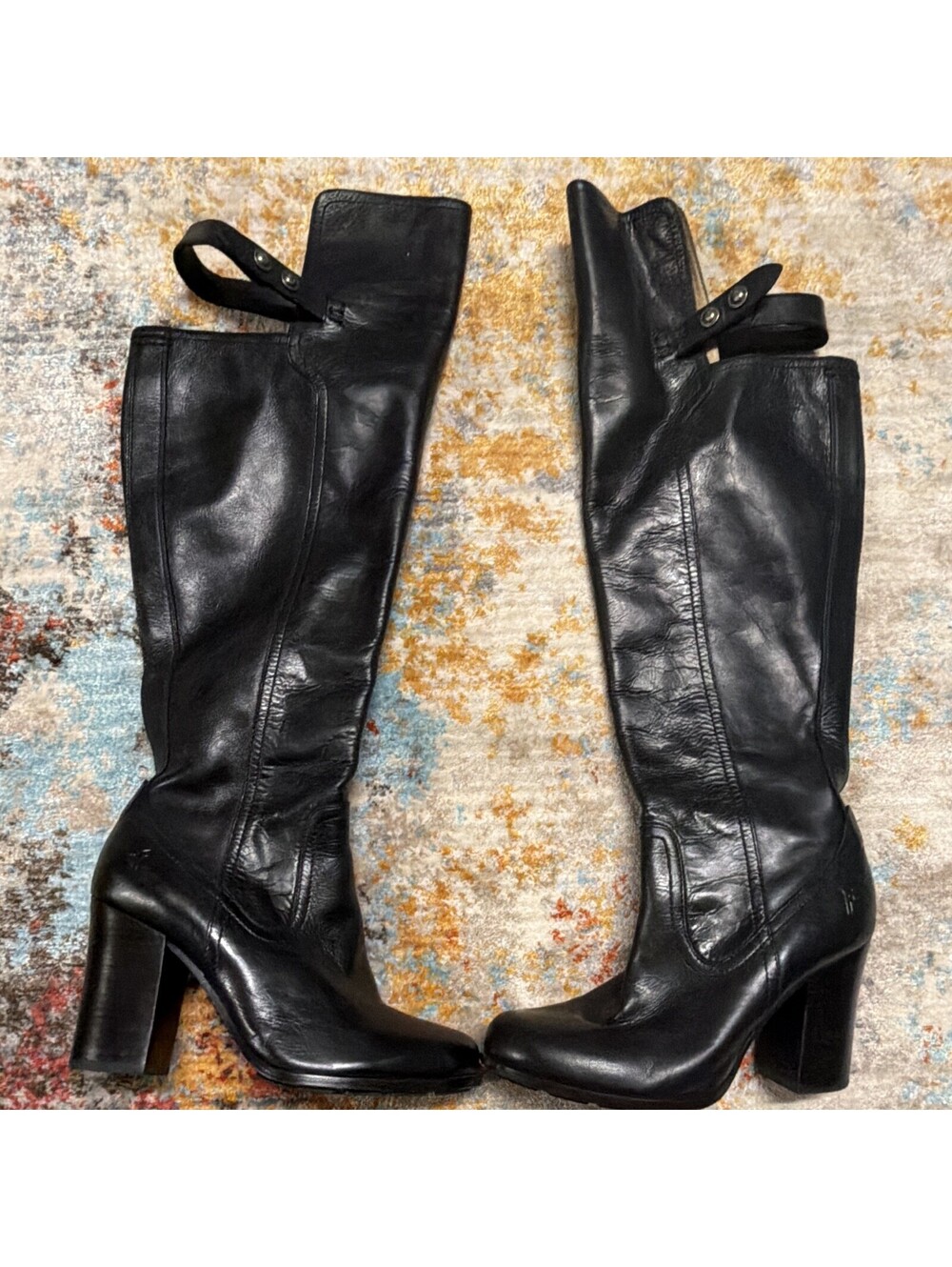 Frye Womens Black Leather Over The Knee Biker Boots Size 9 M